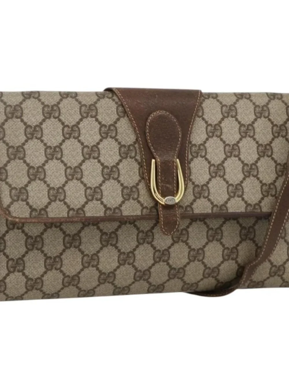 GUCCI GG Supreme Shoulder Bag PVC Beige Gold 904 02 050 Auth BAZ445